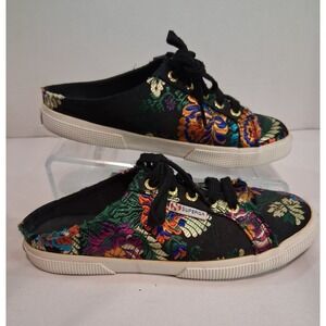 Superga Korelaw Black Satin Jacquard Size 5 Embroidered Sneakers Multicolor